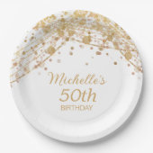Wit Goud Glitter String Lights Verjaardagsfeest Papieren Bordje (Voorkant)