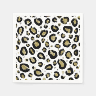 Wit Goud Glitter & Zwart Luipaard Print Cheeta Pri Servet