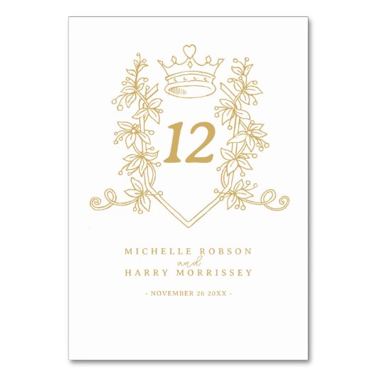 Wit Goud hart kroon bruiloft Kaart (Achterkant)