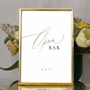 Wit Goud Kalligrafie Huwelijk OPEN Bar Teken Kaart