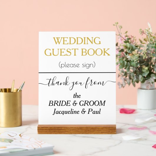 Wit Goud Kleur Bruiloft Gast Boek NAMEN Acryl Bord (Huwelijk)