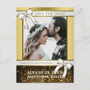 Wit & Goud Lint Bruiloft Save the Date Briefkaart