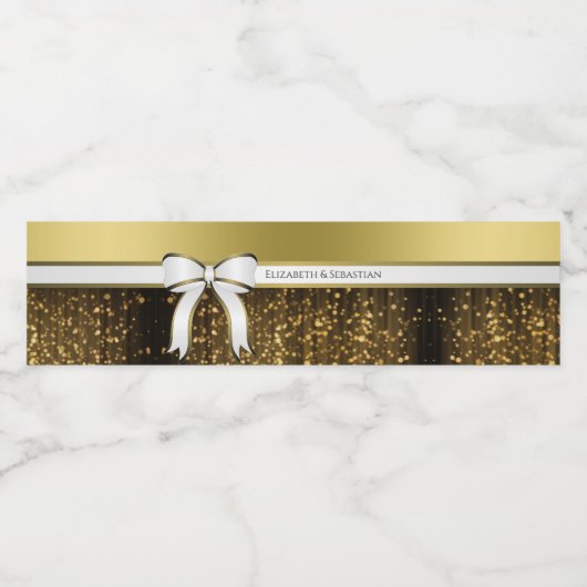Wit & Goud Lint Bruiloft Water Flesetiket Waterfles Etiket (Enkel label)