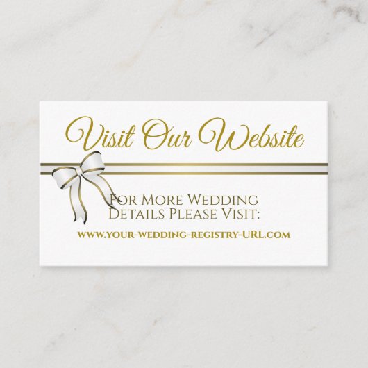 Wit & Goud Lint Bruiloft Website Behuizing Informatiekaartje (Voorkant)