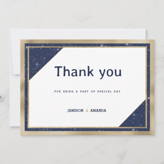 Wit goud marine blauw glitter geometrisch Dank u Kaart (Voorkant)