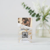 Wit Goud Marmeren Foto QR Code Moderne Fotografie Visitekaartje (Staand voorkant)
