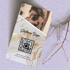 Wit Goud Marmeren Foto QR Code Moderne Fotografie Visitekaartje