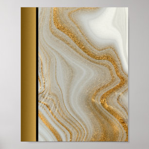 Wit Goud Marmeren Steen/Zwart Gouden Rand Art Poster