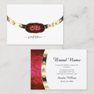 Wit Goud met Roze Rood Gradiënt Marmer Monogram Visitekaartje