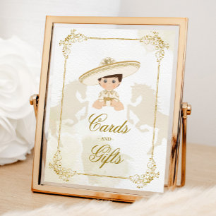 Wit Goud Mexicaanse Doop Verjaardagskaarten Cadeau Poster