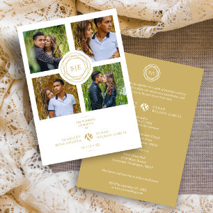 Wit Goud Minimal Initialen Bruiloft Fancy 4 foto's Kaart