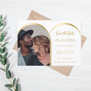 Wit goud moderne foto boog bruiloft save the date