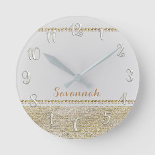Wit & Goud Moderne Glamour Meisje Lovertjes Glitte Ronde Klok