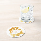 Wit & Goud Monogram Crest Bruiloft Logo Ronde Kartonnen Onderzetter (Insitu)