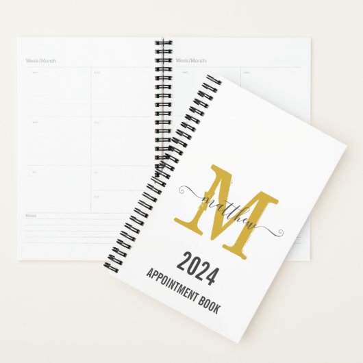 Wit & Goud Monogram Script Afsprakenboek Planner (Display)
