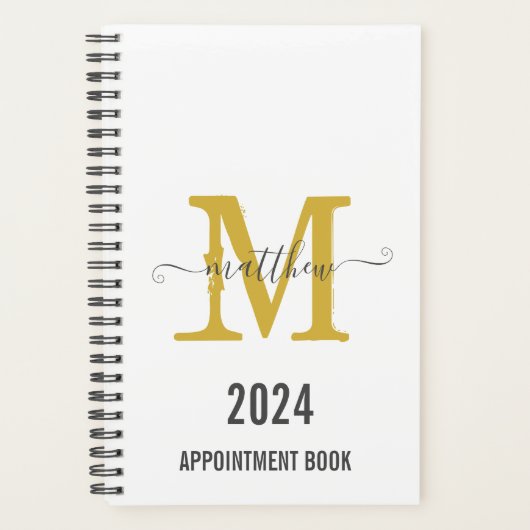 Wit & Goud Monogram Script Afsprakenboek Planner (Voorkant)