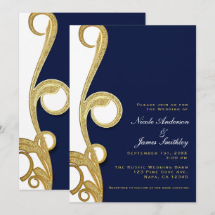 Wit Goud Navyblauw Chic Elegante Wervelende Trouw Kaart