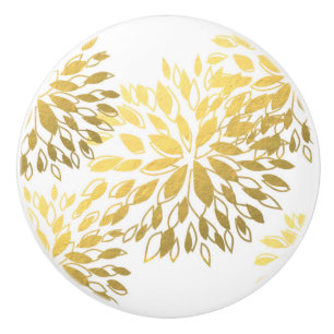 Wit & Goud Nep Folie Moderne Bloemen Bloemstuk Keramische Knop