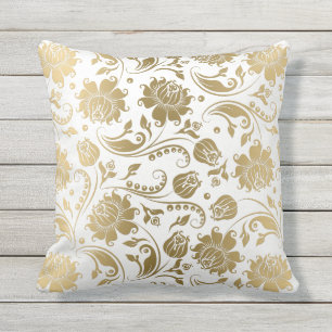 Wit & Goud Omkeerbaar Bloemen  Patroon Buitenkussen