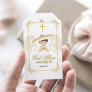 Wit Goud Paard Mexicaanse Jongen Charro Doop Cadeaulabel