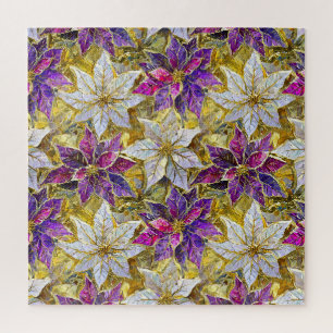 Wit Goud Paars Roze Kerst Poinsettia's Legpuzzel