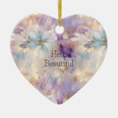 Wit Goud Paarse Blauwe Bloemen Keramisch Ornament (Voorkant)