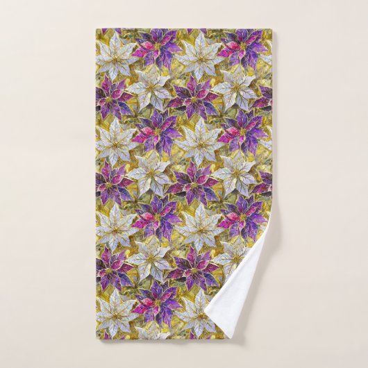 Wit Goud Paarse Roze Kerstmis Poinsettias Bad Handdoek (Handdoek)