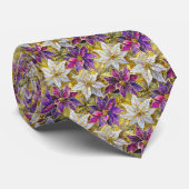 Wit Goud Paarse Roze Kerstmis Poinsettias Stropdas (Opgerold)