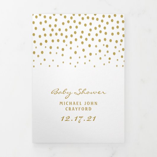 Wit & Goud Polka Dot, Baby shower Suite Drieluik Uitnodiging (Cover)