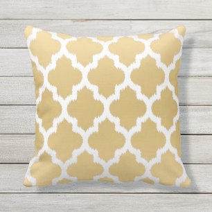 Wit & Goud Quatrefoil Ikat geometrisch patroon Buitenkussen