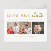 Wit Goud Script Bewaar onze datum Foto Briefkaart (Voorkant)