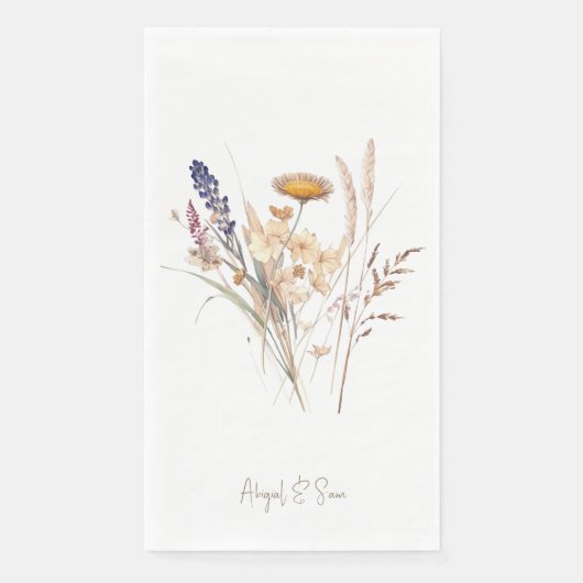 Wit Goud Script Herfst Bloemen bruiloft Servet (Voorkant)
