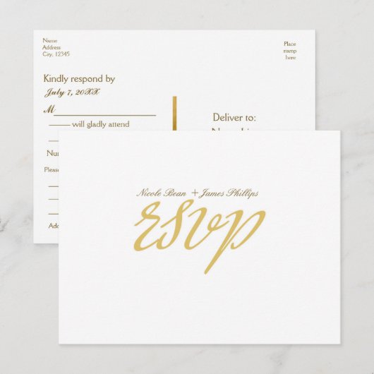 Wit & Goud Script Trouw-RSvp-ansichtkaart Uitnodiging Briefkaart (Voorkant / Achterkant)