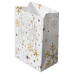 Wit & Goud Sneeuwvlok Glitter Cadeautas – Elegant