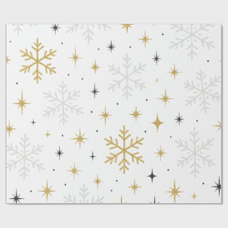Wit & Goud Sneeuwvlok Glitter Inpakpapier