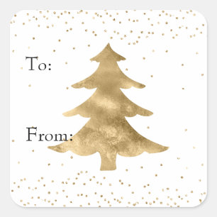 Wit Goud Sparkle Stippen Kerstboom Vierkante Sticker