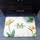 Wit Goud Tropische Bloemen Monogram Naam Badmat