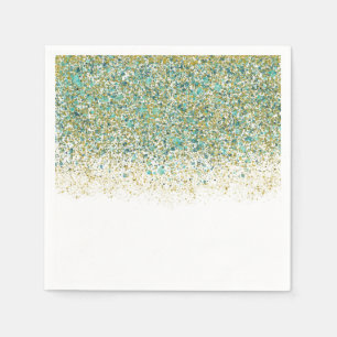 Wit Goud & Turkoois Blauw Glitter Moderne Kust Gla Servet