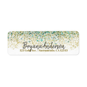 Wit Goud & Turkoois Blauwe Glitter Moderne Kust Gl Etiket