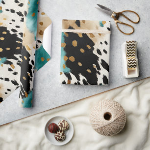Wit Goud Turquoise Zwart Koeienhuid Naam Cadeaupapier