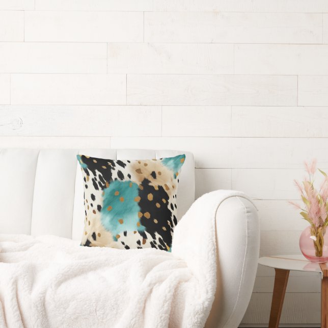 Wit Goud Turquoise Zwart Koeienhuid Naam Kussen (Bank)