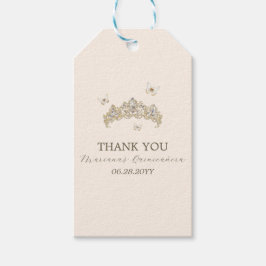 Wit Goud Zilveren Winter Bloemen Quinceañera Cadeaulabel