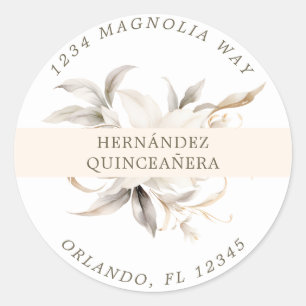 Wit Goud Zilveren Winter Bloemen Quinceañera Ronde Sticker