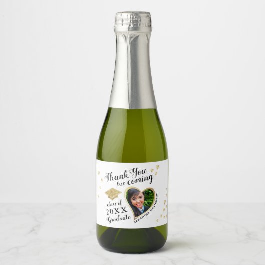 Wit Goud Zwart Bedankt Class 2025 Afstuderen Sparkling Wijnetiket (Voorkant)