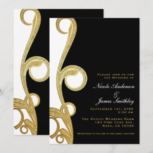 Wit Goud Zwarte Chic Elegante Swirl Trouwring Kaart