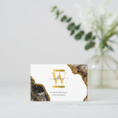 Wit & Gouden Agaat Geode Glitter Monogram Marmer Visitekaartje (Staand voorkant)