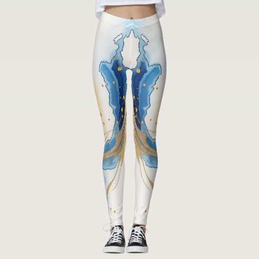 Wit-gouden-blauwe print Leggings (Voorkant)