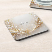 Wit Gouden Bloemen Hard Plastic Onderzetter (Linkerzijde)