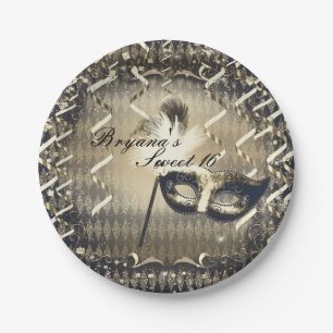 Wit Gouden & Bronzen Masker Maskerade Verjaardagsf Papieren Bordje