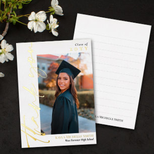 Wit Gouden Calligraphy Foto Afstudeer Dankjewel Folie Uitnodiging
